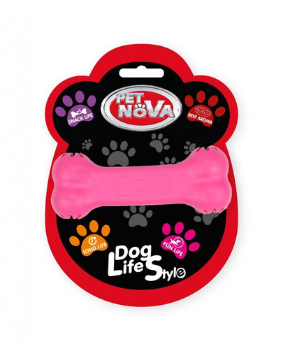 PET NOVA DOG LIFE STYLE Hryzátko v tvare kosti s miestom na uloženie pamlskov 11 cm, ružová, s vôňou hovädzieho mäsa