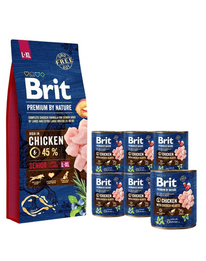 BRIT Premium By Nature Senior Large Extra Large L+XL 15 kg + BRIT kuracie v konzerve  6 x 800 g