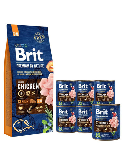 BRIT Premium By Nature Senior Small Medium S+M 15 kg + 6 x 800 g BRIT kuracie