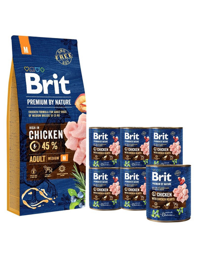 BRIT Premium By Nature Adult Medium M 15 kg + 6 x 800 g BRIT kuracie