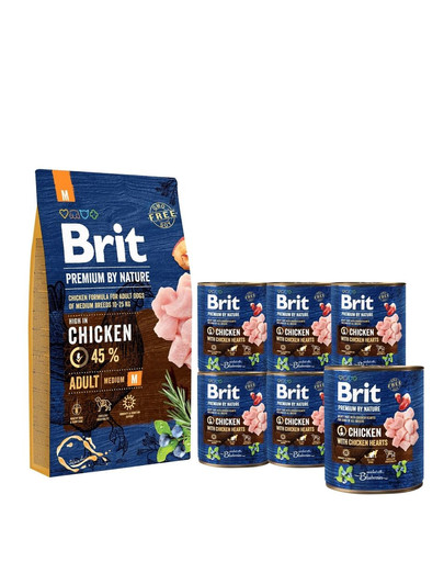 BRIT Premium By Nature Adult Medium M 8 kg + BRIT kuracie v konzerve  6 x 800 g