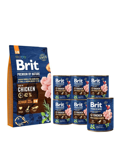 BRIT Premium By Nature Senior Small Medium S+M 8 kg + BRIT kuracie v konzerve   6 x 800 g