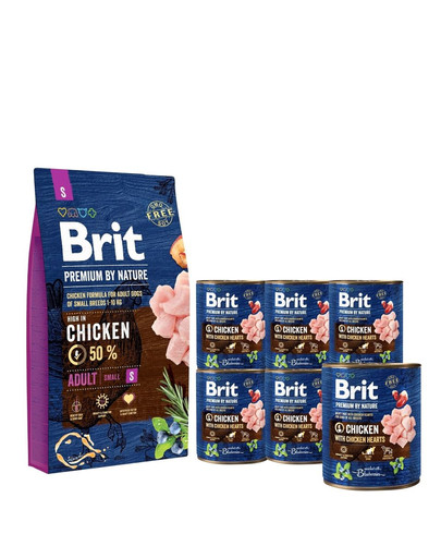BRIT Premium By Nature Adult Small S 8 kg + BRIT kuracie v konzerve 6 x 800 g