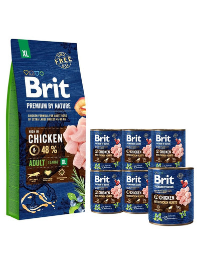 BRIT Premium By Nature Adult Extra Large XL 15 kg + BRIT kuracie v konzerve  6 x 800 g