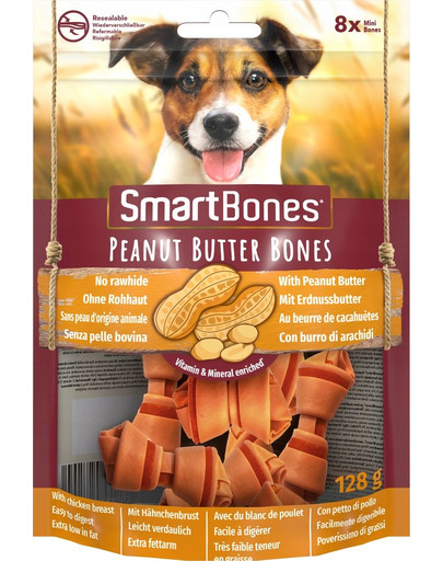 SmartBones Peanut Butter mini – Žuvacie tyčinky pre malé plemená s arašidovým maslom 8 ks