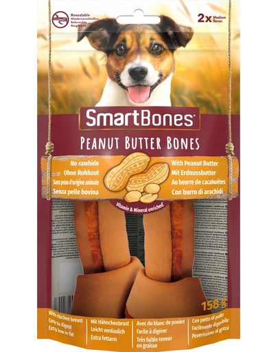SmartBones Peanut Butter medium – Žuvacie tyčinky pre psov stredných plemien s arašidovým maslom 2 ks