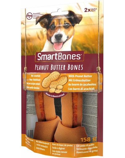 SmartBones Peanut Butter medium – Žuvacie tyčinky pre psov stredných plemien s arašidovým maslom 2 ks