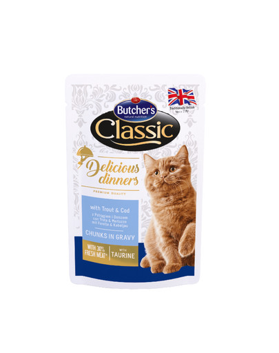 Butcher's Cat Classic Delicacy Dinner pstruh treska 100 g