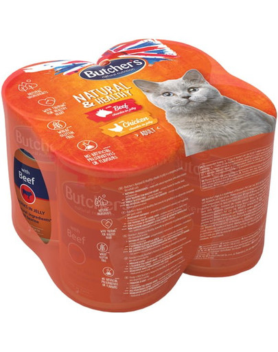 BUTCHER'S Natural&Healthy Cat hovädzie a kuracie 4x400 g