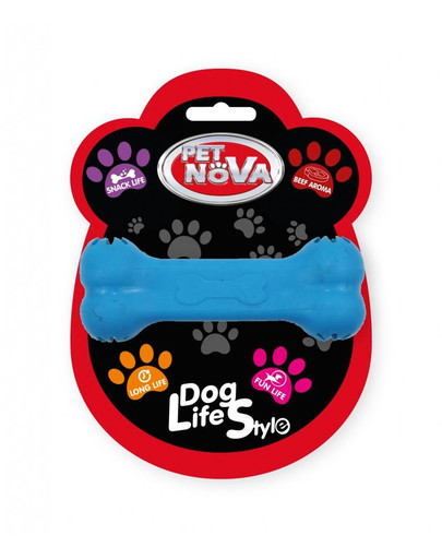 E-shop PET NOVA DOG LIFE STYLE Hryzátko v tvare kosti s miestom na pamlsky, 11 cm, modré s vôňou hovädzieho mäsa