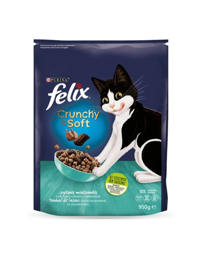 FELIX Crunchy & soft food Granule pre mačky losos, tuniak, zelenina 4 x 950 g