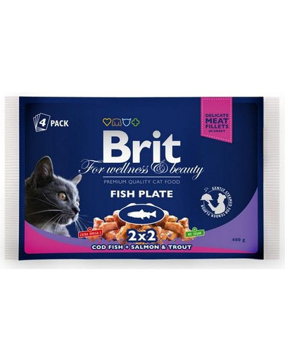BRIT Fish Plate Adult Krmivo pre mačky v omáčke  mix rybích príchutí 52 x 100 g