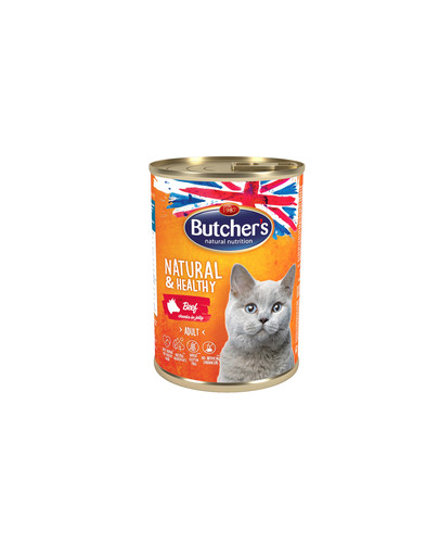 BUTCHER'S Natural & Healthy Krmivo pre mačky s kúskami hovädzieho mäsa v želé 24 x 400 g