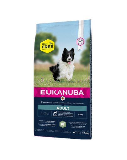 EUKANUBA Granule pre dospelých psov  malé a stredné plemená -  jahňacina a ryža 14 kg