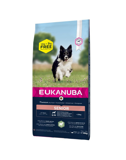 EUKANUBA Senior Small & Medium Granule pre staršie psy Jahňacina a ryža 14 kg