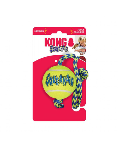 KONG SqueakAir Ball with rope M lopta tenisová s lankom