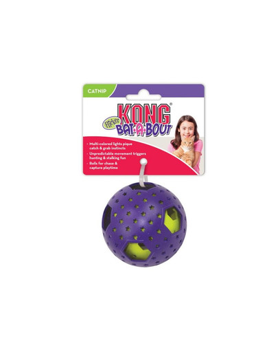 KONG Bat-A-Bout Flicker Disco Świecąca lopta z catnip pre mačky