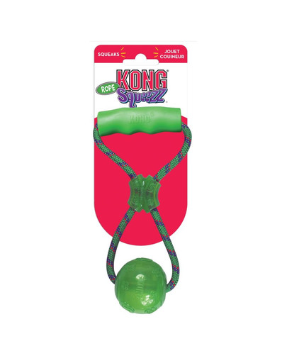 KONG Squeezz Ball with Rope L lopta pre psa s rukoväťou