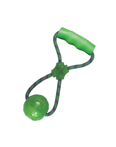 KONG Squeezz Ball with Rope M lopta pre psa s rukoväťou