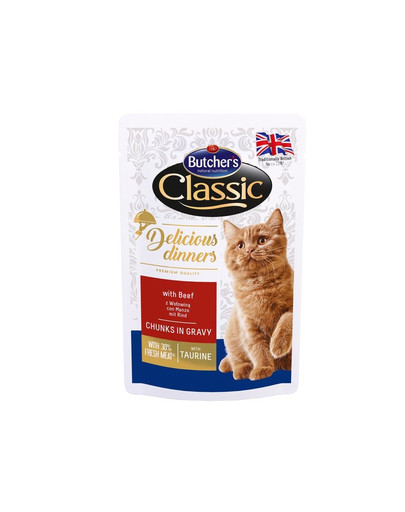 BUTCHER'S Classic Delicious Dinners s hovädzími kúskami v omáčke 24x100 g