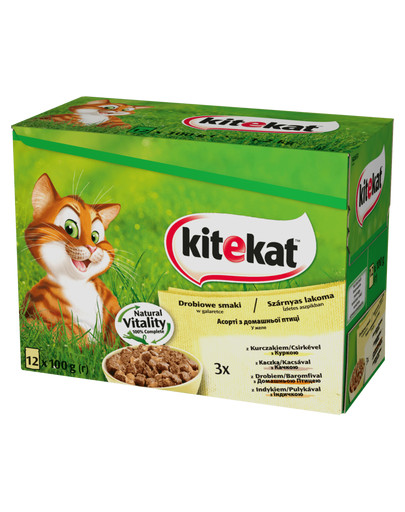 KITEKAT Hydinové príchute -  Kapsička s kuracím, s kačacím, s hydinou, s morčacím 12 x 100 g x 4
