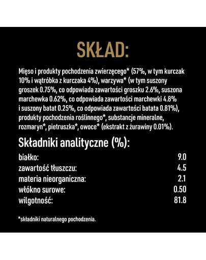 CESAR Konzerva 6x400g pre dospelých psov bohatá na kuracie mäso, so sladkými zemiakmi, hráškom a brusnicami