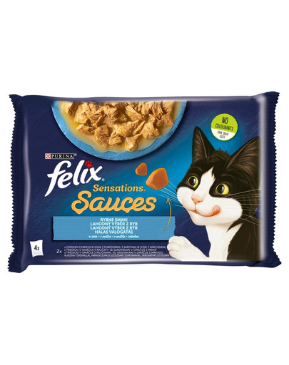 FELIX Sensations Sauce Výber z rýb v omáčke (čierna treska s paradajkami, sardinky s mrkvou) 48x85g