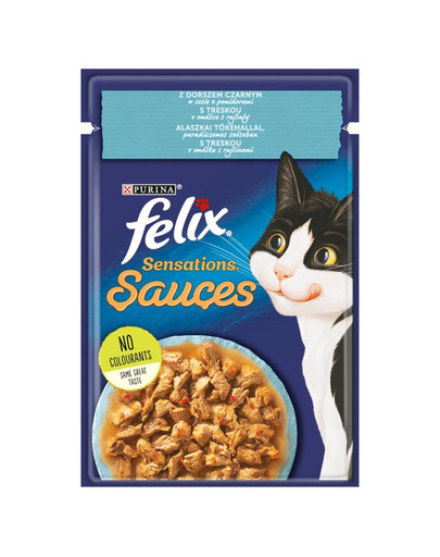 FELIX Sensations Sauce Krmivo pre mačky Čierna treska v paradajkovej omáčke 85 g