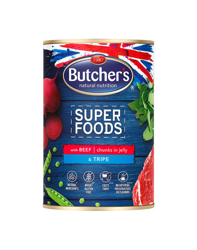 BUTCHER'S Superfood Dog držky a hovädzie konz. 400g