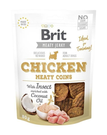 BRIT Jerky Chicken with Insect Meaty Coins – Pamlsky pre psa 80 g