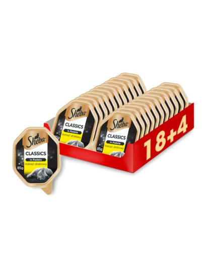SHEBA Classics in Pastete  Kokteil s hydinou 22 x 85 g (18 + 4 zdarma)