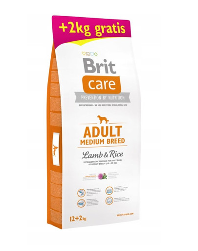 BRIT Care Adult Medium Breed lamb & rice 12 + 2 kg ZADARMO