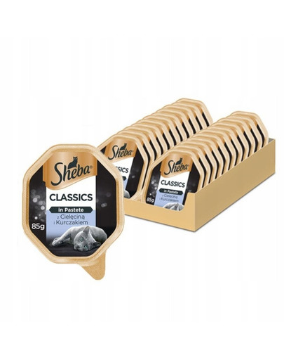 SHEBA Classics in Pastete s teľacím a kuracím mäsom 44 x 85 g (30 + 14 zdarma)