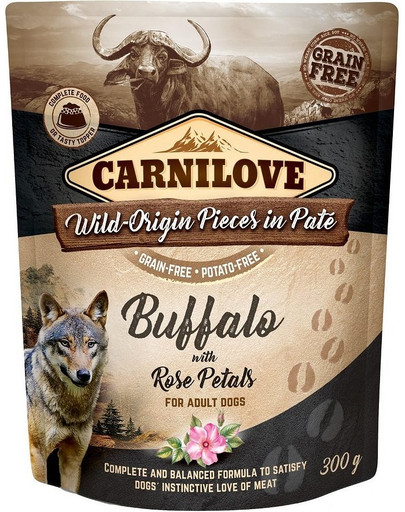 CARNILOVE Dog Paté Buffalo with Rose Petals 12 x 300g byvol s lístkami ruží