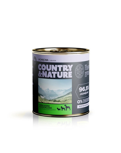 COUNTRY&NATURE Konzerva pre psov -bezobilné krmivo s jahňacím mäsom  a jablkami 850 g