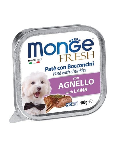MONGE Dog Fresh paštéta a kúsky s jahňacím 100g