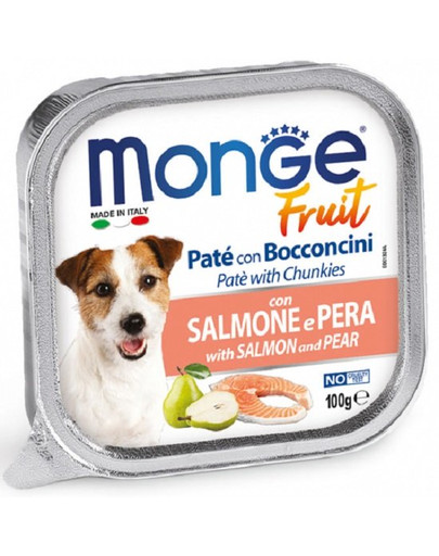 MONGE Fruit Dog Paštéta Losos a hruška 100g
