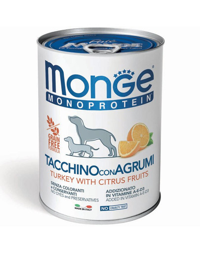 MONGE Dog Fruit Monoprotein morčacie mäso s ryžou a pomarančom 400 g