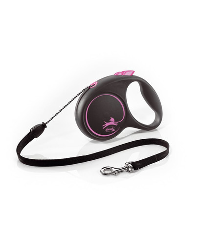 FLEXI Vodítko Black Design M lanko 5 m ružové