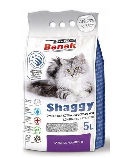 BENEK Super Shaggy bentonitové stelivo pre mačky s vôňou levanduly 5 l x 2 (10 l)
