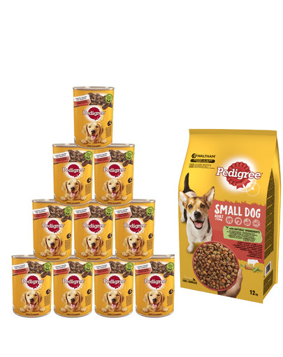 PEDIGREE Adult 12kg (małé plemená)s hovädzím a zeleninou + konzerva 24x400g
