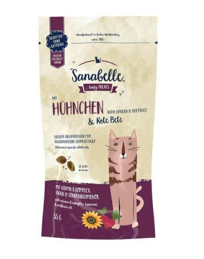 SANABELLE Crispies Chicken & Beet Snack Pochúťky pre mačky s kuracím mäsom a cviklou 55 g