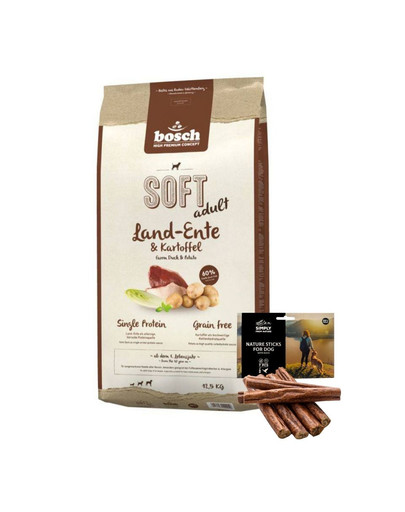 BOSCH Soft Krmivo s kačacím mäsom a zemiakmi 12,5 kg + tyčinky s kačacieho mäsa 7 ks