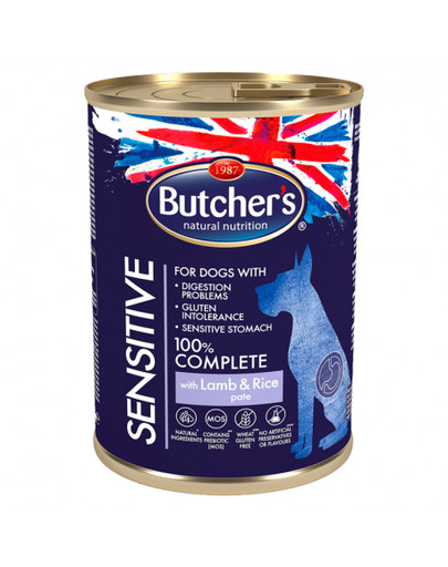 BUTCHER'S Blue Sensitive paštéta s jahňacinou a ryžou 390 g