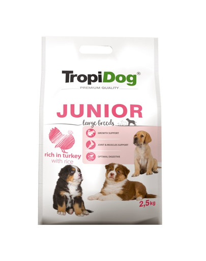 TROPIDOG Premium Junior L Granule pre šteňatá veľkých plemien Morčacie mäso a ryža 2,5 kg