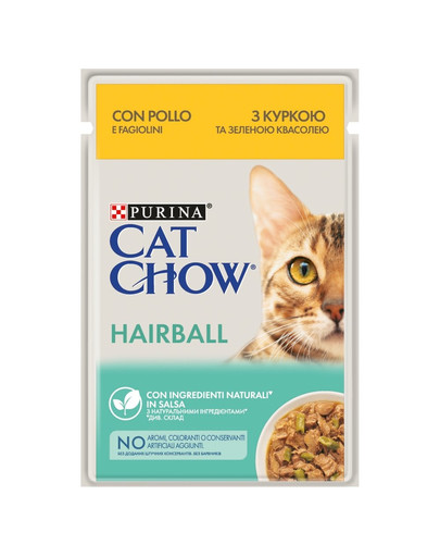 PURINA CAT CHOW Hairball control kuracie so zelenými fazuľkami v omáčke 26 x 85 g