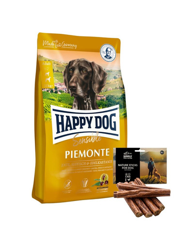 HAPPY DOG Supreme Piemonte 10 kg + prírodné tyčinky kačica 7 ks