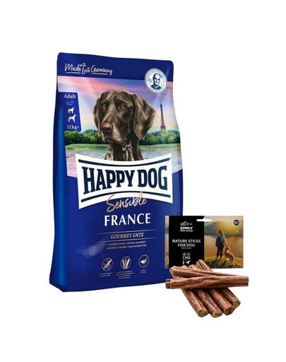 HAPPY DOG Supreme France 12,5 kg + prírodné tyčinky kačica 7 ks