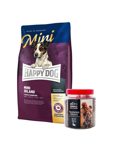 HAPPY DOG Mini Irland 8 kg + tréningové maškrty so zajacom 300 g