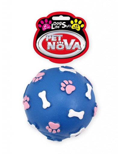 E-shop PET NOVA DOG LIFE STYLE Lopta so vzormi lebiek a kostí, 9 cm, modrá